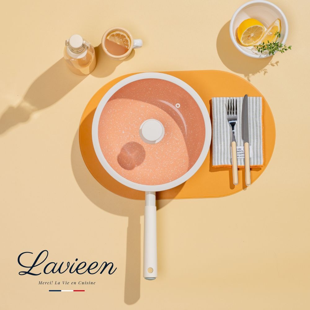 韓國 Korea King | La Vie En - 不沾深炒鍋(附鍋蓋) 26cm 珊瑚橘◉70B006